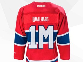 The Montreal Canadiens celebrated hitting one million Twitter followers by creating a bot to put Twitter handles on Habs jerseys. (TWITTER SCREEN GRAB)