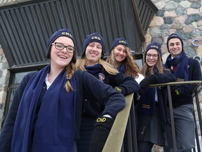 College Notre--Dame student council members Stephanie Cholette, left, Camille Godin, Bryanne Rheault,  Josee Sabourin and Mathieu Roy have organized a door-to-door campaign for the Northern Cancer Foundation in Greater Sudbury, Ont. on Thursday February 25, 2016. About 200 College Notre-Dame students will be out canvassing from 5 p.m. to 8 p.m. If canvassing is cancelled on Thursday because of weather, the event will be held on February 29. To date, students from Notre-Dame have raised more than $675,000 for the foundation.  John Lappa/Sudbury Star/Postmedia Network