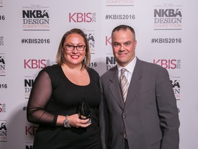 Cassandra Nordell, co-founder of Sarnia's William Standen Co., is pictured here with Bill Darcy, CEO of the National Kitchen & Bath Association. Nordell recently picked up a top prize at the association's annual design competition in Las Vegas. (Handout/Sarnia Observer/Postmedia Network)