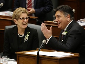 Craig Robertson/Postmedia Network
Minister of Finance Charles Sousa presents the 2016 Budget with Premier Kathleen Wynne looking on in Toronto on Thursday, February 25, 2016.