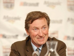 Hockey great Wayne Gretzky speaks during a media event before a tribute to Gordie Howe in Saskatoon, Sask., on Feb. 6, 2015. (AP Photo/The Canadian Press, Liam Richards)