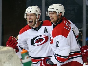 Jordan Staal (left) would miss playing alongside his brother Eric (right) if the Carolina Hurricanes captain was traded. (BRUCE BENNETT/Getty Images/AFP files)