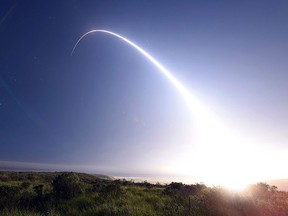 An unarmed Minuteman III intercontinental ballistic missile launches during an operational test from Vandenberg Air Force Base, California at 11:01 p.m. On Feb.25, 2016. REUTERS/Kyla Gifford/U.S. Air Force Photo/Handout via Reuters