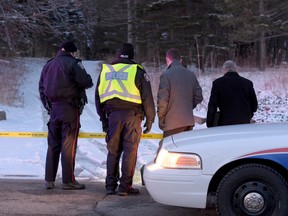 A man was found bound and beaten in a ditch on the side of Winston Churchill Blvd., north of Old Pine Crest Rd. on Feb. 25, 2016. (Andrew Collins/Special to the Toronto Sun)
