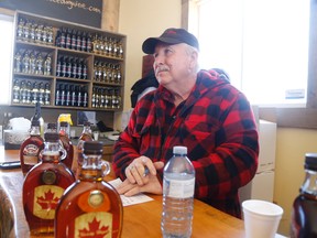 Jason Miller/The Intelligencer
Ron Hubbs, of Hubbs Sugar Bush, talks about tapping maple trees during the launch of Maple in the County on Friday.