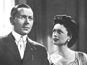 A stern-looking Alexander Knox is seen as Woodrow Wilson with his devoted wife, Edith (played by Geraldine Fitzgerald) at his side in a sobering moment from the the 1944 film Wilson. Knox grew up in London and was nominated for an Oscar for his performance as the U.S. president. (London Free Press file photo)