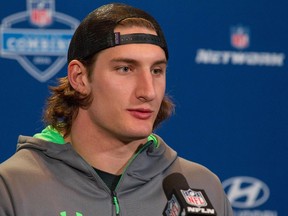 Ohio State defensive lineman Joey Bosa speaks to the media during the 2016 NFL Scouting Combine at Lucas Oil Stadium. (Trevor Ruszkowski/USA TODAY Sports)