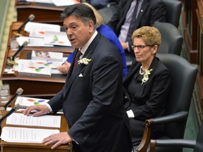 Finance Minister Charles Sousa delivers the 2016 Ontario budget Thursday afternoon as Premier Kathleen Wynne listens. (FILE PHOTO)