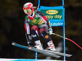 Valerie Grenier of Canada races down the course in the women’s World Cup super-G in Lake Louise, Alta., on Sunday, Dec. 6, 2015. (THE CANADIAN PRESS/Frank Gunn)