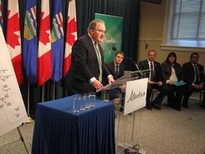 Alberta Minister of Infrastructure and Minister of Transportation Brian Mason speaks at a press conference for Green TRIP initiative announcement in Calgary, Alta. on Wednesday February 24, 2016. Jim Wells/Postmedia