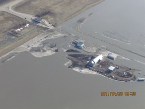 An aerial image of Border Road during flood season. (Courtesy of Red River Valley Echo)