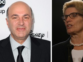 Kevin O'Leary and Ontario Premier Kathleen Wynne. (The Canadian Press/Richard Shotwell/Invision/AP and Jack Boland/Postmedia Network)