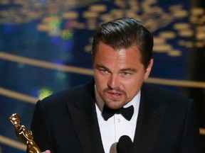 Leonardo DiCaprio holds the Oscar for Best Actor for the movie "The Revenant" at the 88th Academy Awards in Hollywood, California February 28, 2016.   REUTERS/Mario Anzuoni