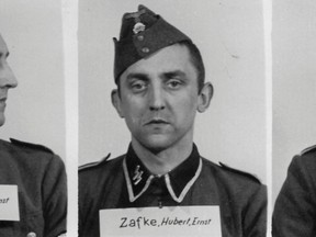 The undated photo provided by the Archive of the State Museum Auschwitz-Birkenau shows SS Oberscharfuehrer Hubert Zafke. Zafke, now 95, is scheduled to go on trial Monday, Feb. 29, 2016 in Neubrandenburg, north of Berlin, on 3,681 counts of accessory to murder on accusations he served as a medic at an SS hospital in Auschwitz in 1944. (The Archive of the State Museum Auschwitz-Birkenau via AP)