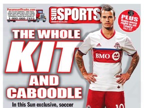 Toronto FC's new 2016 away kit appears on the front of the Toronto Sun's sports cover.