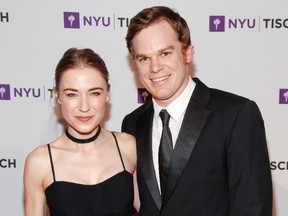 In this May 4, 2015 file photo, Morgan Macgregor, left, and Michael C. Hall, attend the NYU Tisch School of the Arts 2015 Gala at Jazz at Lincoln Center's Frederick P. Rose Hall, in New York. (Photo by Andy Kropa/Invision/AP, File)