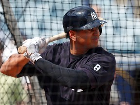 New York Yankees designated hitter Alex Rodriguez (13) prepares to take batting practice at George M. Steinbrenner Stadium. (Butch Dill/USA TODAY Sports)