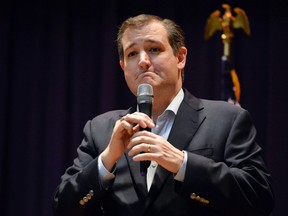 Republican presidential candidate Sen. Ted Cruz, R-Texas, speaks during a campaign appearance, Monday, Feb. 29, 2016, in San Antonio. (AP Photo/Darren Abate)