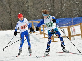 Kawartha Nordic Ski Club member Joshua Feick tags his teammate at the 2016 Ontario Midget Nordic Ski Championships hosted by Kawartha Nordic. SUBMITTED PHOTO