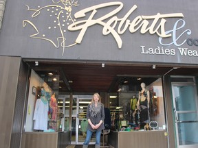 Kendra Parkhill, office manager at Roberts and Company Ladies Wear, outside the store on March 1, 2016. She said rising hydro costs have certainly have an effect on the business, but overall Oxford is a good place to do business. (MEGAN STACEY/Sentinel-Review)