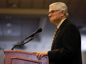 University of Missouri interim chancellor Hank Foley condemned the anti-Semitic vandalism. (AP Photo/Jeff Roberson)