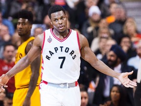 Raptors guard Kyle Lowry was given the night off against the Detroit Pistons on Sunday. (THE CANADIAN PRESS)