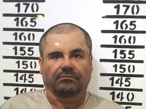In this Jan. 8, 2016, file image released by Mexico's federal government, Mexico's most wanted drug lord, Joaquin "El Chapo" Guzman, stands for his prison mug shot with the inmate number 3870 at the Altiplano maximum security federal prison in Almoloya, Mexico. Emma Coronel, the common-law wife of Guzman said Monday, Feb. 29. 2016, that his health problems have gotten “a lot worse” because guards at a maximum security prison rouse him for head counts, interfering with his sleep. (Mexico's federal government via AP)