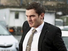 Former Sunderland soccer player Adam Johnson arrives at Bradford Crown Court in Bradford, England, on Wednesday, March 2, 2016. Johnson pleaded guilty to one count of sexual activity with a child, but denied two other charges. (Phil Noble/Reuters)