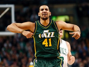 Jazz forward Trey Lyles reacts during a game against the Celtics in Boston on Monday, Feb. 29, 2016. (Mark L. Baer/USA TODAY Sports)