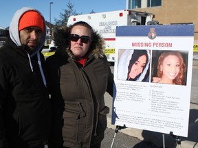 Kim Mazerolle and her son Kevin, 30, during the search in Markham for Ta-Neesha Brown, 25. (CHRIS DOUCETTE/TORONTO SUN)