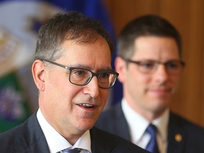 Finance chair Marty Morantz (l) and Mayor Brian Bowman speak about the city budget during a press conference in Winnipeg, Man. Wednesday March 02, 2016.
Brian Donogh/Winnipeg Sun/Postmedia Network