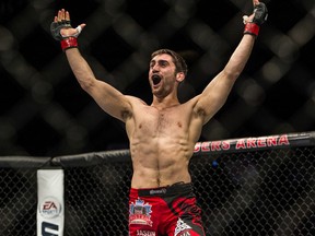 Jason Saggo celebrates his lightweight win over Josh Shockley  during UFC 174 at Rogers Arena in Vancouver, B.C. on Saturday June 14, 2014. (Postmedia Network file photo)