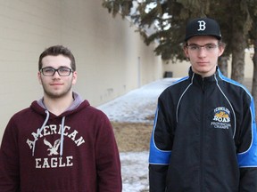 Hayden Protsch, left, and Jarrett Eyben, right, were selected by the Fort Saskatchewan Rebels in the RMLL Tier 1 draft last month. The duo will play for the Vermilion Roar this season before likely moving up a tier to play for the Rebels next season.