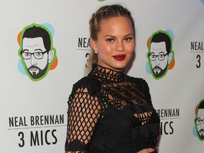 Chrissy Teigen attends the Broadway opening night party of "Neal Brennan 3 MICS" at The Lynn Redgrave Theater on Thursday, March 3, 2016, in New York. (Photo by Andy Kropa/Invision/AP)