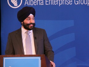 Navdeep Singh Bains, Minister of Innovation, Science and Economic Development, announced $206 million in funding for clean technology projects at a breakfast in Edmonton's Hotel MacDonald Fri., March 4, 2016.