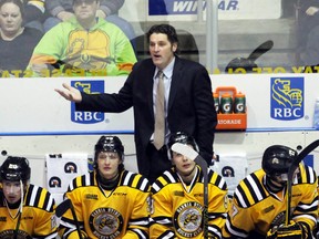 Derian Hatcher purchased the Sarnia Sting along with David Legwand March 3, 2015. He was named the team's head coach about one month later. (Terry Bridge, Sarnia Observer)