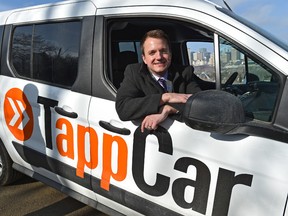 EDMONTON, ALTA: MARCH 4, 2016 -- TappCar representative Pascal Ryffel announced its official launch date of March 14th, along with news about their Android and iOS apps being available to download, in Edmonton, March 4, 2016. (ED KAISER/PHOTOGRAPHER)
