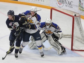 The Spruce Grove Saints and Fort McMurray Oil Barons square off in the final home game of the 2015 calendar year earlier this season. The Saints finished first in the North Division. (File)