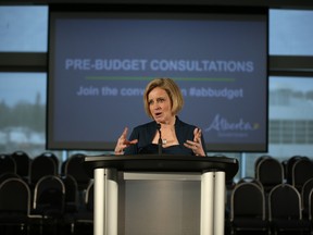 Premier Rachel Notley takes questions from media following a townhall discussion in Fort McMurray Alta. on Friday March 4, 2016. Garrett Barry/Postmedia