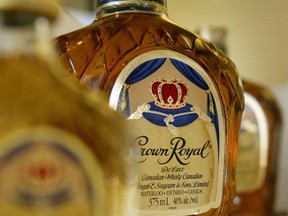 A bottle of Crown Royal, which is produced in Manitoba, is on display at the Diago Canada Inc. distillery offices in Gimli. (Postmedia files)