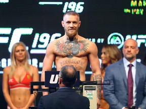 Conor McGregor during weigh-ins for UFC 196 fight against Nate Diaz (not pictured) at MGM Grand Garden Arena in Las Vegas on March 4, 2016. (Mark J. Rebilas/USA TODAY Sports)