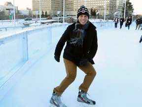 Ontario Progressive Conservative Leader Patrick Brown takes time out from the Conservative convention to skate at the Rink of Dreams in Ottawa. (THE CANADIAN PRESS/Fred Chartrand)