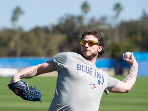 Toronto Blue Jays pitcher Brett Cecil works out at the team's Spring Training ballpark in Dunedin, Florida on Sunday, February 21, 2016. (THE CANADIAN PRESS/Frank Gunn)