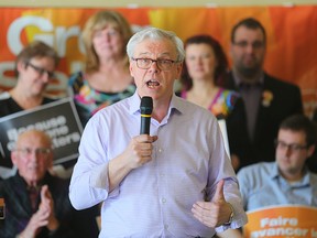 Manitoba NDP leader Greg Selinger speaks to party faithful after receiving his nomination for St. Boniface March 6, 2016. (Brian Donogh/Winnipeg Sun/Postmedia Network)