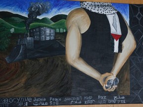 An anti-Israel mural hangs in the Student Centre at York University on Friday March 4, 2016. (Stan Behal/Toronto Sun)