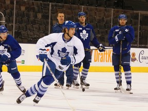 The Toronto Maple Leafs prepare for the Buffalo Sabres at the Air Canada Centre on March 7, 2016. (Stan Behal/Toronto Sun)