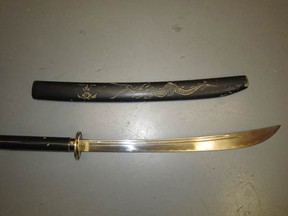 Sarnia Police released photos of swords and jewelry found recently when officers conducted a drug search on Devine Street. Police are asking the public for information about the items. (Handout)
