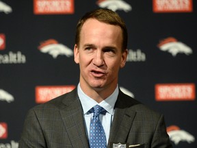 Denver Broncos quarterback Peyton Manning speaks during his retirement announcement press conference at the UCHealth Training Center. Ron Chenoy-USA TODAY Sports