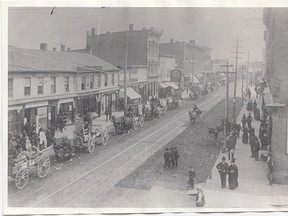 King Street, looking east from Sixth Street. Northwood's Row at left; circa 1886.