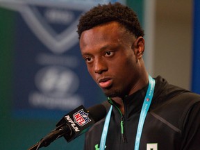 Ohio State defensive back Eli Apple speaks to the media during the 2016 NFL Scouting Combine at Lucas Oil Stadium. (Trevor Ruszkowski/USA TODAY Sports)